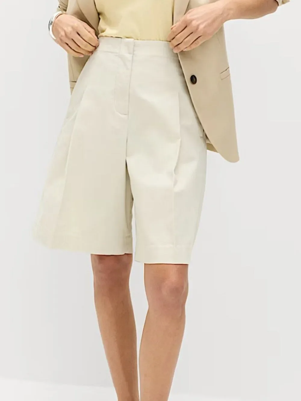 Marks & Spencer Cotton Rich High Waisted Pleat Front Bermuda Shorts - SZ 10- NWT
